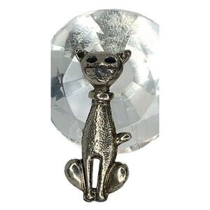 Vtg 1980's Cat‎ Brooch Silver Tone Whimsical Grandmother Cottage Core Pin